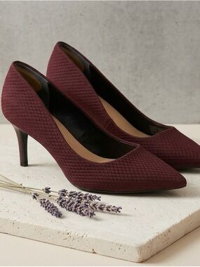 Alfani Burgundy Quilted Pointed-Toe Mid Heel Step N Flex Pumps 9W